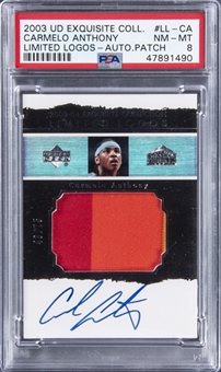 2003 UD “Exquisite Collection” Limited Logos #LL-CA Carmelo Anthony Signed Patch Rookie Card (#43/75) - PSA NM-MT 8